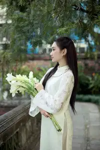 Graceful Vietnamese Woman in Ao Dai Amidst Ancient Architecture - image 3